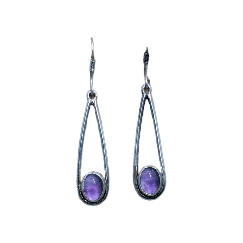 Sterling Silver Faceted Amethyst Gemstone Dangle/Drop Earrings Vintage